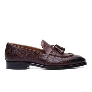 Tassel Loafer in Brown Leather with Design