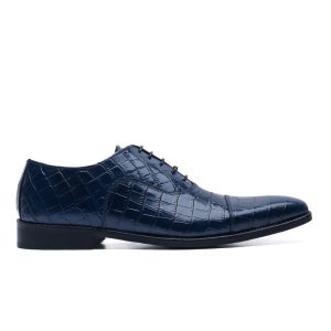 Oxford in pelle stampa Crocodile Blu