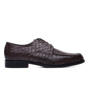 Derby in Dark Brown Leather with Crocodile Print