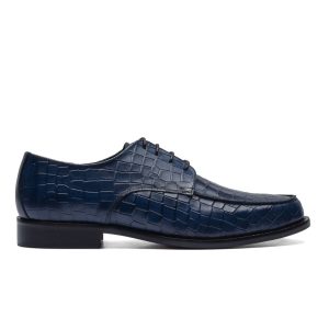 Derby in Blue Leather with Crocodile Print