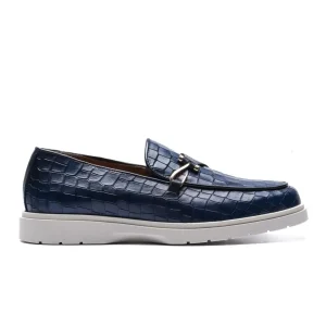 Loafer in Blu Crocodile Print Leather with hook