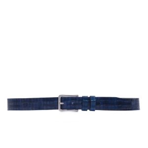 Crocodile Print Leather Belt – Blu