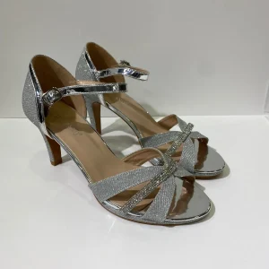 Sandali argento con tacco e brillantini