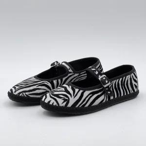 Friulana Mary Jane velluto zebra bianco/nero