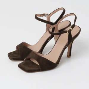 Sandalo donna in camoscio testa di moro con tacco a spillo 90 mm e punta squadrata