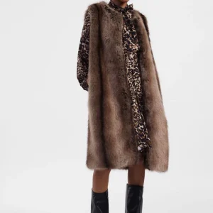 Gilet lungo con pelliccia sintetica