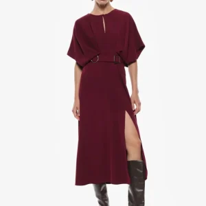 ABITO LUNGO ELEGANTE CON CINTURA IN VITA E SPACCO LATERALE