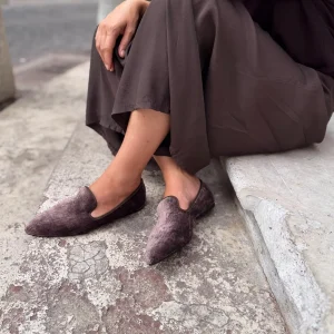 Pantofola Lea velluto perla marrone