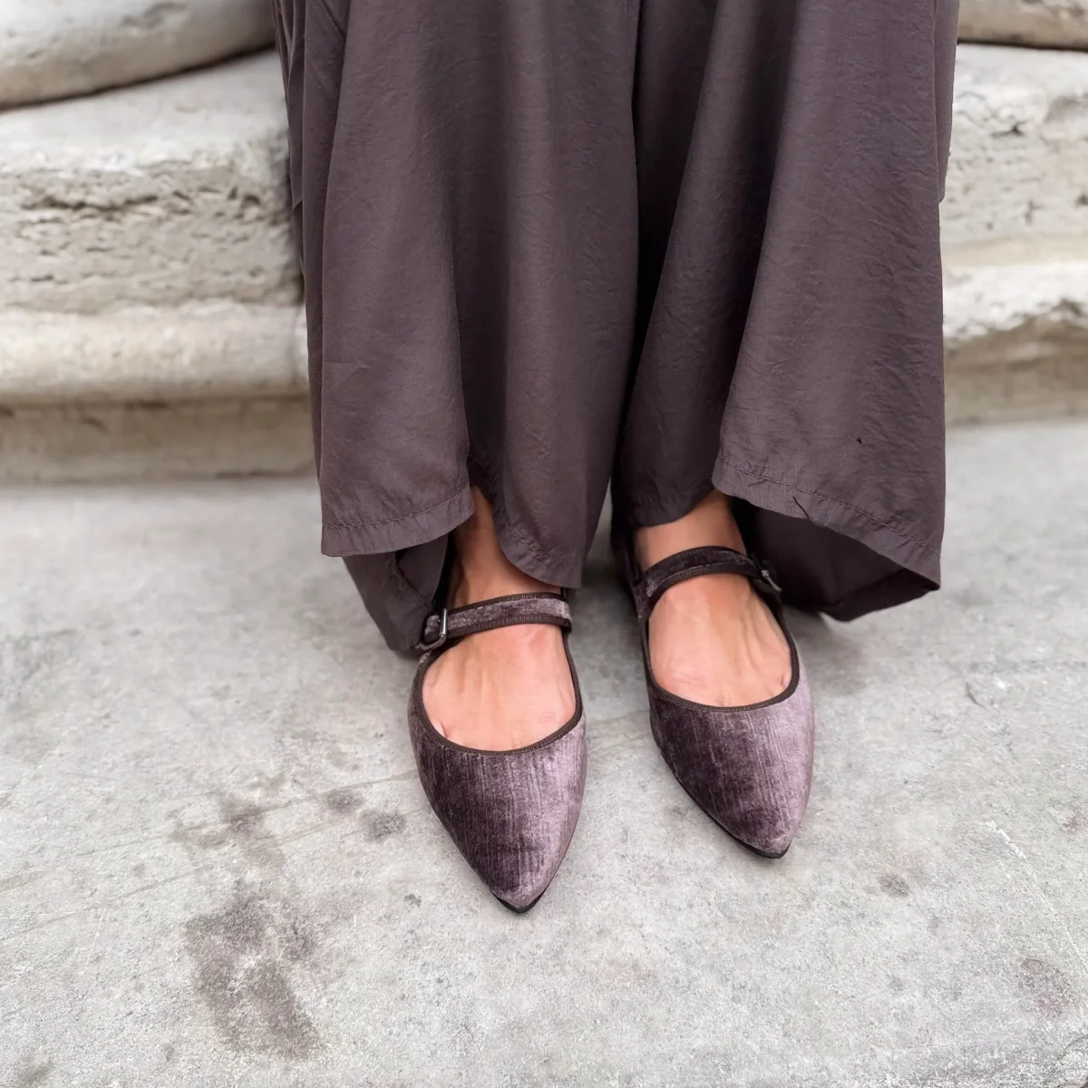 Flavia Mary Jane velluto perla marrone - immagine 4