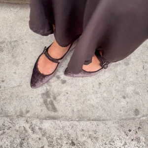 Flavia Mary Jane velluto perla marrone