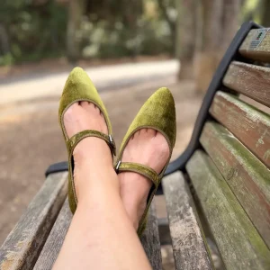 Flavia Mary Jane velluto perla muschio