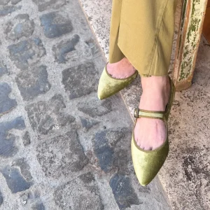Flavia Mary Jane velluto perla verde