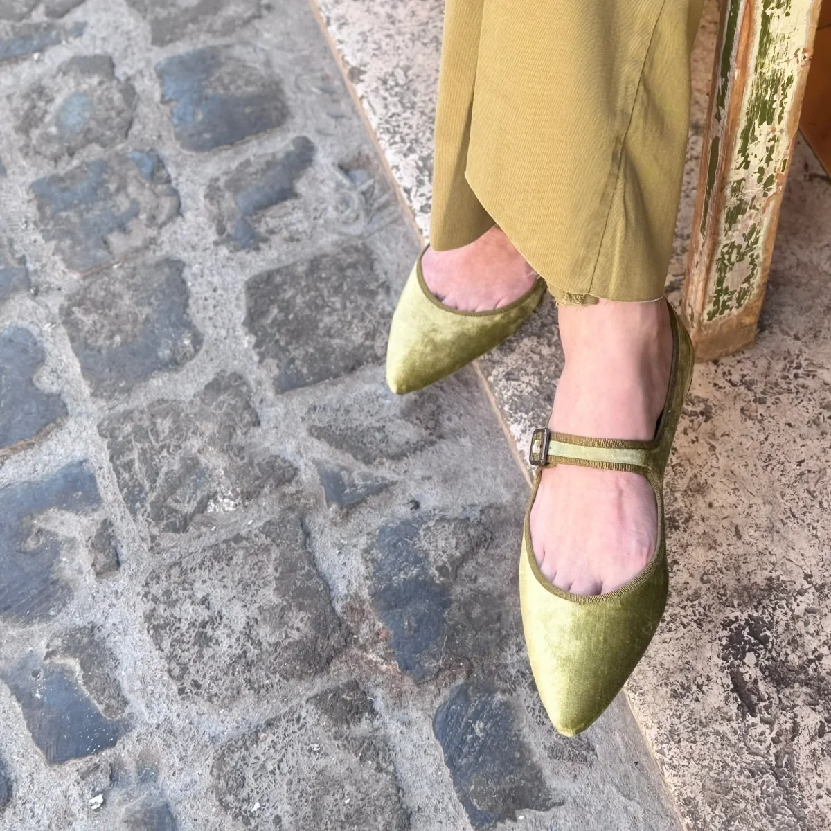 Flavia Mary Jane velluto perla verde - immagine 2