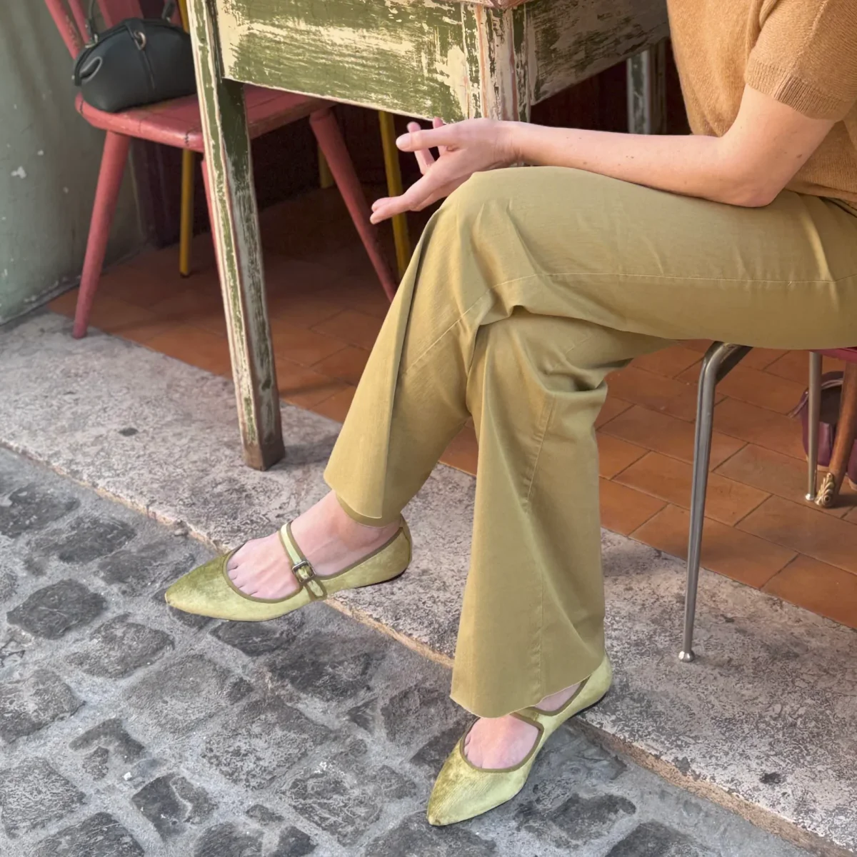 Flavia Mary Jane velluto perla verde - immagine 3