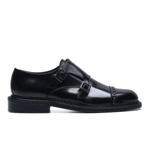 Monk Strap in Pelle Spazzolata Black Rock