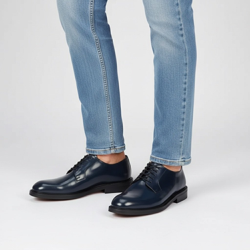 Derby in Brushed Leather Blue - immagine 3