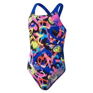 SPEEDO Girl One Piece ALLOVER POWERBACK True Cobalt Flare Pink 00373416636